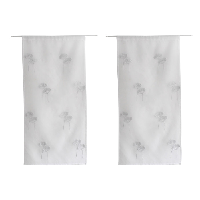 Paire de petits voilages brodés de fleurs - Blanc