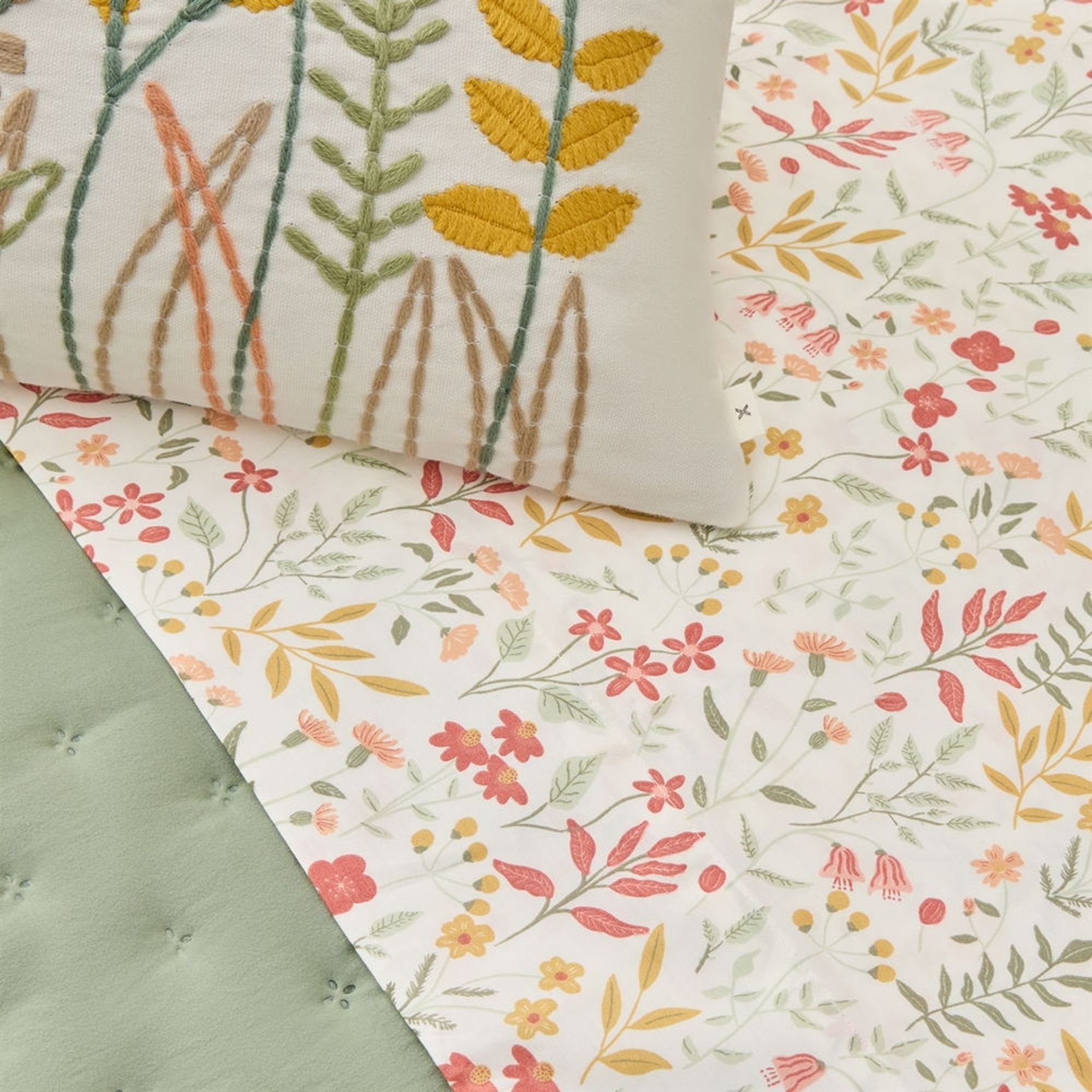 Sábana de algodón 180 hilos flores Ferdu color verde 100% Algodón percal