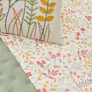 Sábana de algodón 180 hilos flores Ferdu color verde 100% Algodón percal