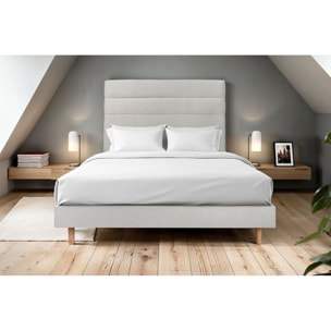 Lit avec tête de lit bandes horizontales velours et sommier kit Ep14