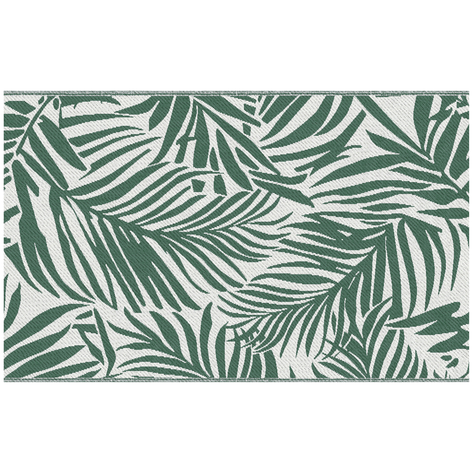 Tapis extérieur motif feuilles - tapis réversible - dim. 2,43L x 1,52l m, ép. 3 mm - PP haute densité 310 g/m² vert blanc