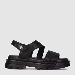 Sandalias de Piel - Negro - Tacón: Bajo