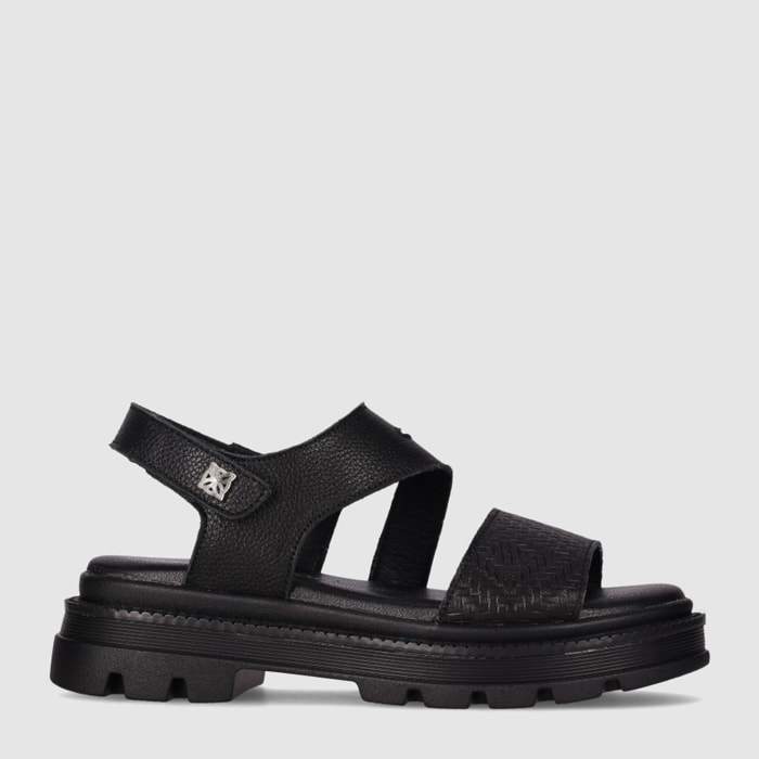 Sandalias de Piel - Negro - Tacón: Bajo