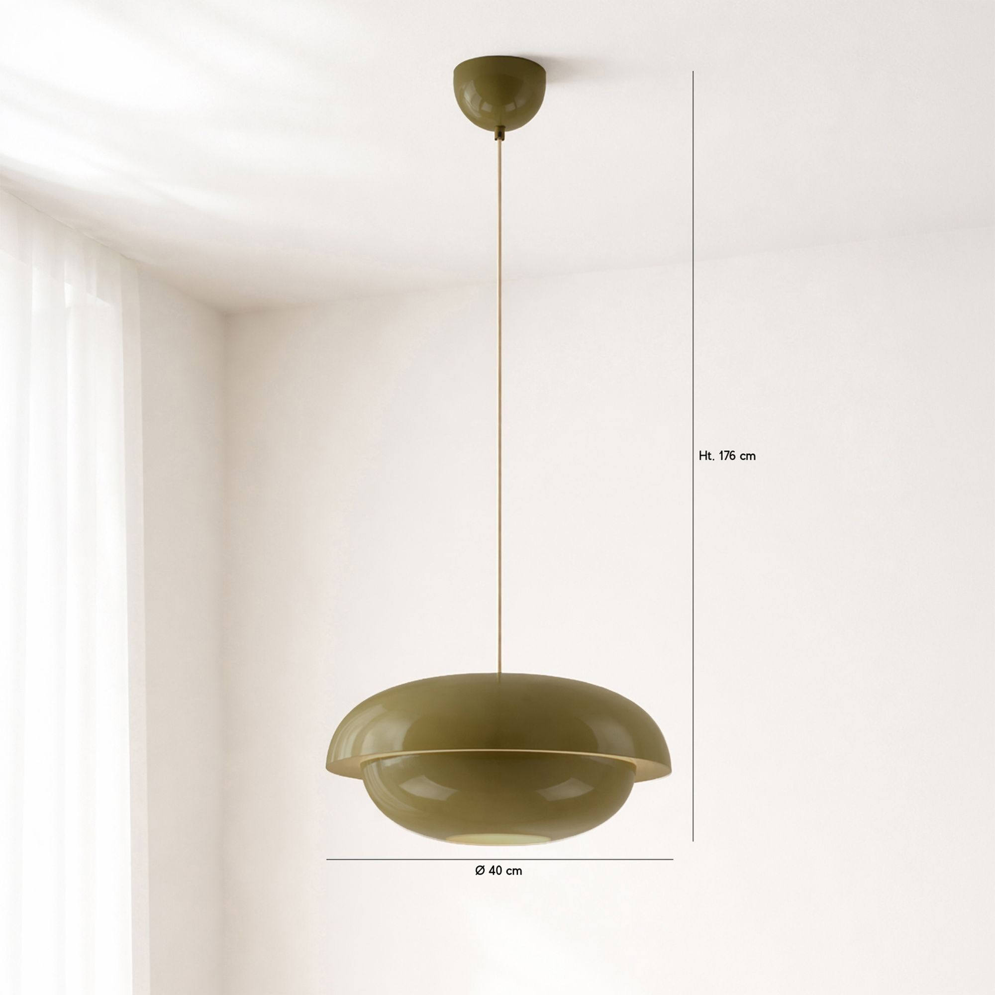 Suspension ronde en métal verte CHLOE