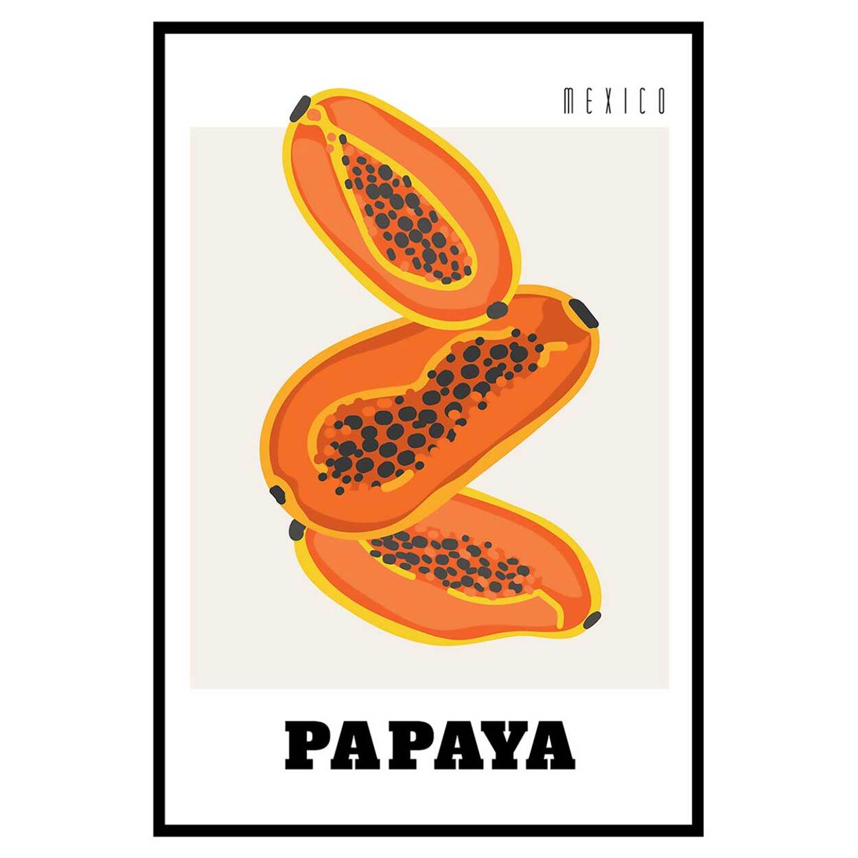 Affiche encadrée papaye graphique Affiche + cadre en métal - Noir