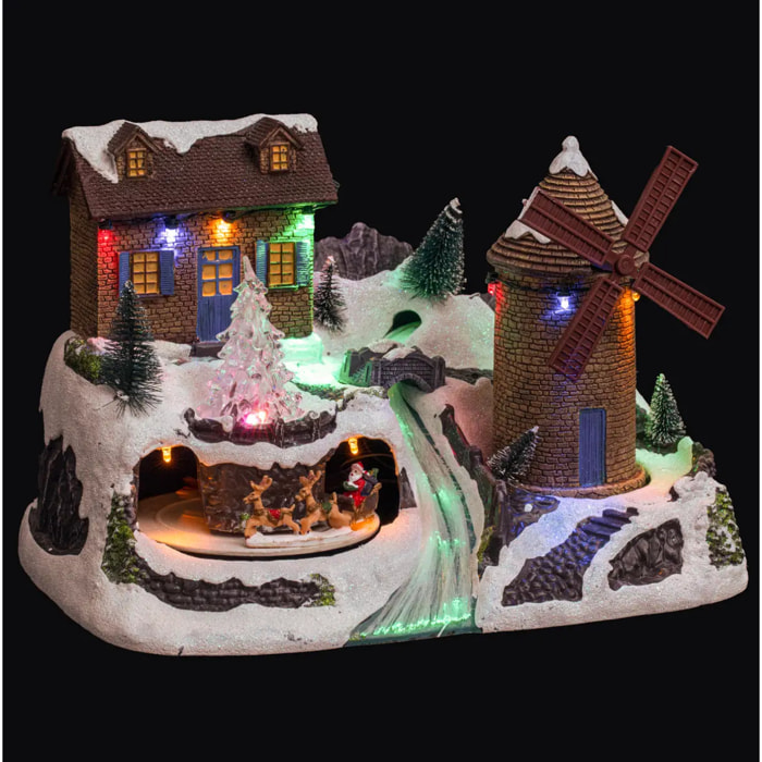Village lumineux moulin à vent et père Noël musical 15 LED