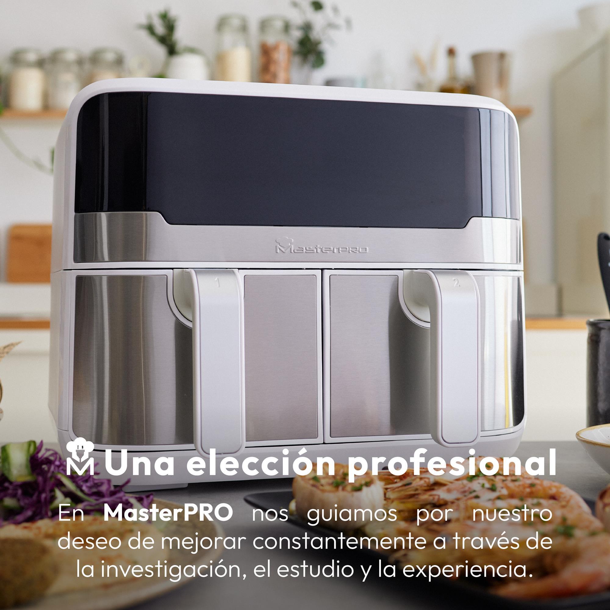 MasterPro Rocket Duo 900 Freidorade aire Color Blanco de 9 L y 2400W, Pantalla LED Táctil y Cesta Antiadherente 11 Funciones