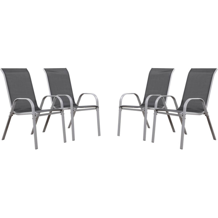 Fauteuil jardin Textilène "Cordoba" - Phoenix - Gris foncé/Argenté - Lot de 4