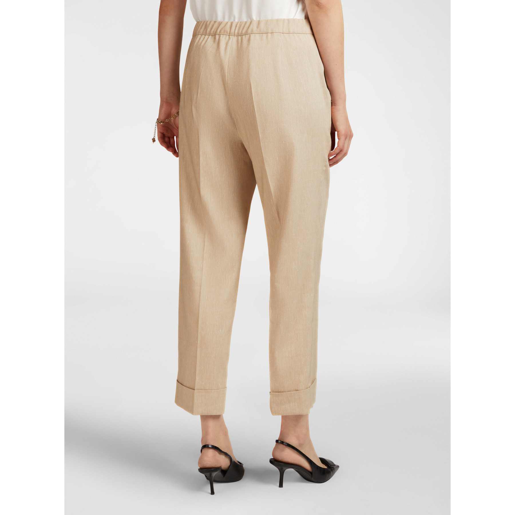 Elena Mirò - Pantalón cropped de mezcla de lino con puños - Beige