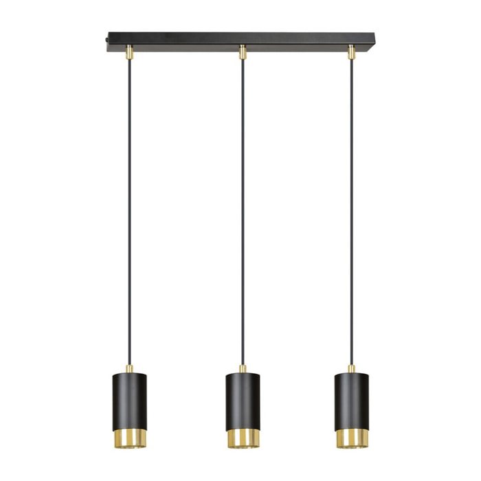Lampada a sospensione Fumiko in acciaio nero opaco e oro