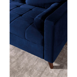 POLAR - Canapé d'angle réversible convertible - en velours au design scandinave - 4 places - Bleu nuit