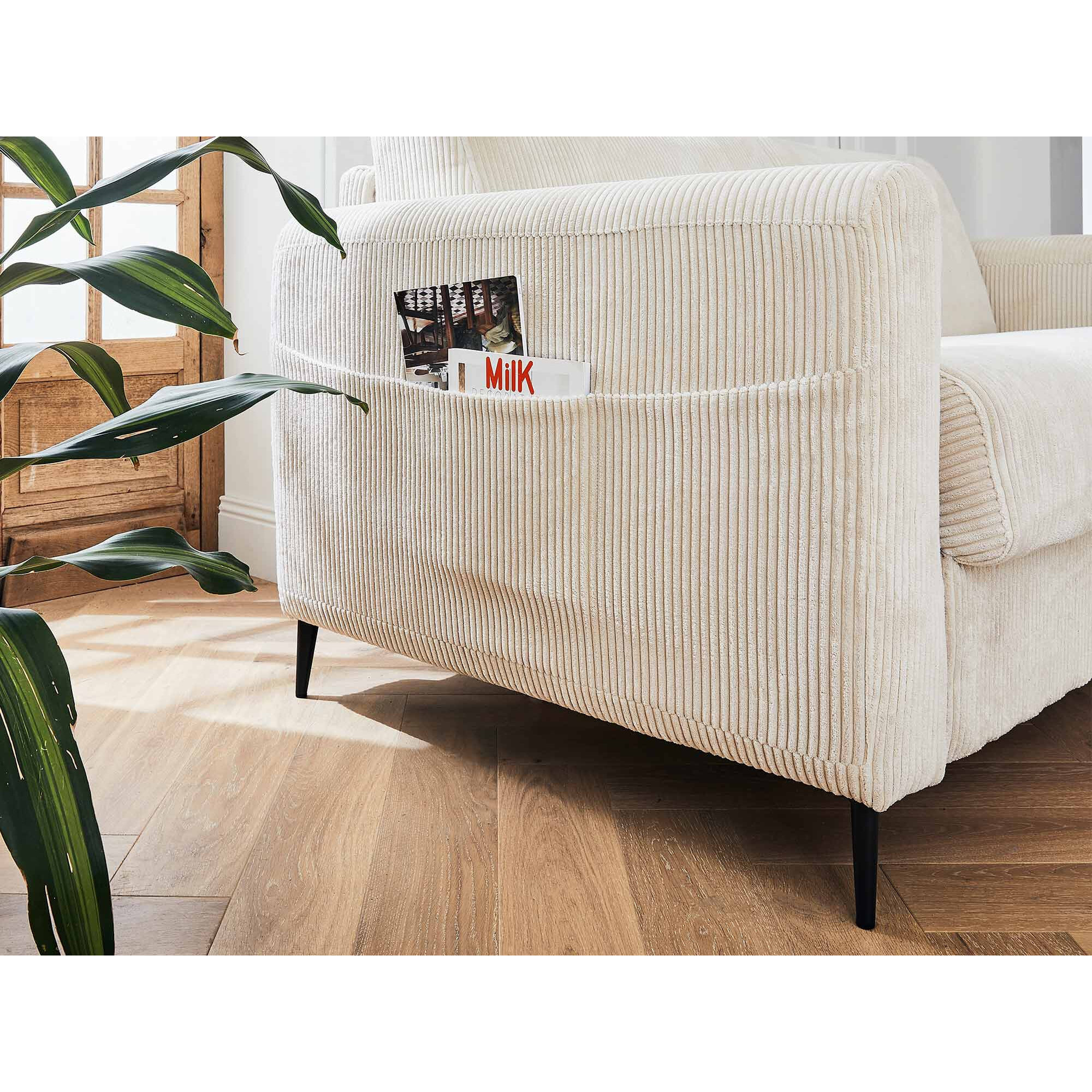 Owen - canapé lit 3 places convertible express couchage quotidien 140 cm matelas 12 cm en velours côtelé - Beige