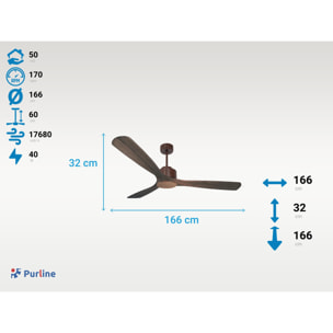 Ventilateur de plafond Réversible  Thermostat Wifi Moteur à courant continu Toits en pente Télécommande Hypersilence Mémoire Shopify Vendible (AUTOMATIQUE) 40   W brun