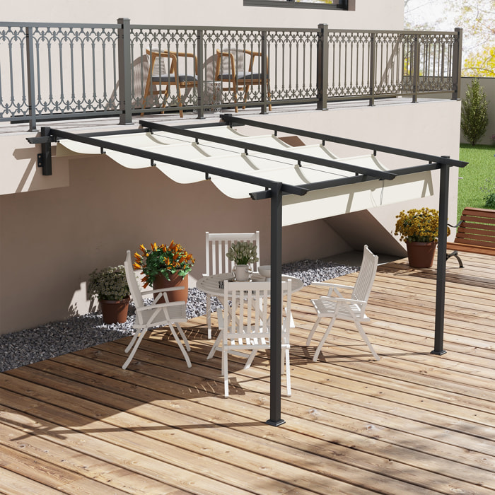 Pérgola de Pared 3x3 m Cenador de Jardín con Techo Retráctil de Poliéster y Marco de Acero para Celebraciones Fiestas Bodas Crema y Gris Oscuro