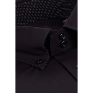 Camicia Uomo 2 Bottoni Button Down Slim Popeline Stretch Unito Nero