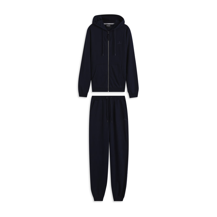 Tuta sportiva in cotone con felpa cappuccio e zip