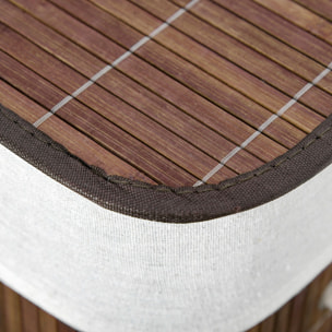Panier à linge corbeille à linge 2 bacs bambou pliable couvercle poignée sac amovible en toile brun