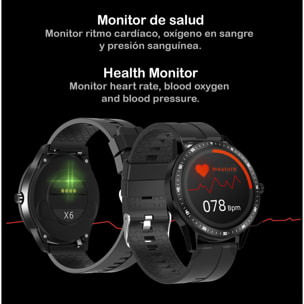 Smartwatch X6 con cuffie Bluetooth 5.0 TWS integrate, misuratore di pressione sanguigna e ossigeno.