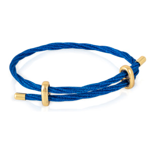 Pack de 3 pulseras multihebra entrelazada de hilo de nylon blanco, rojo y azul con cierre cruzado de cobre dorado.