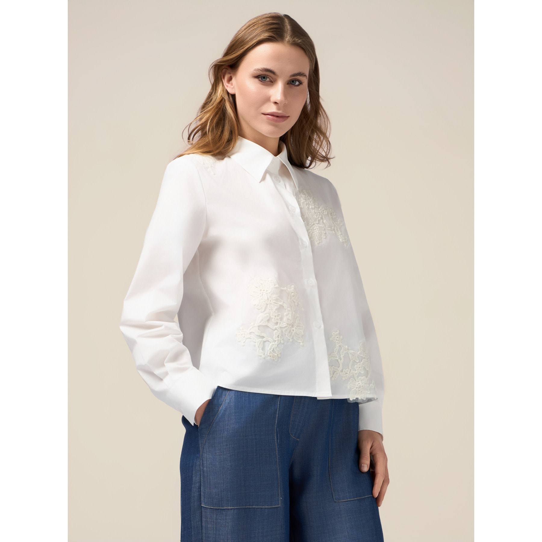 Oltre - Camisa boxy con bordados - Blanco