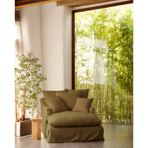 Fauteuil en coton et lin couleur vert de 115x170cm Hauteur: 73 Longueur: 170 Largeur: 115