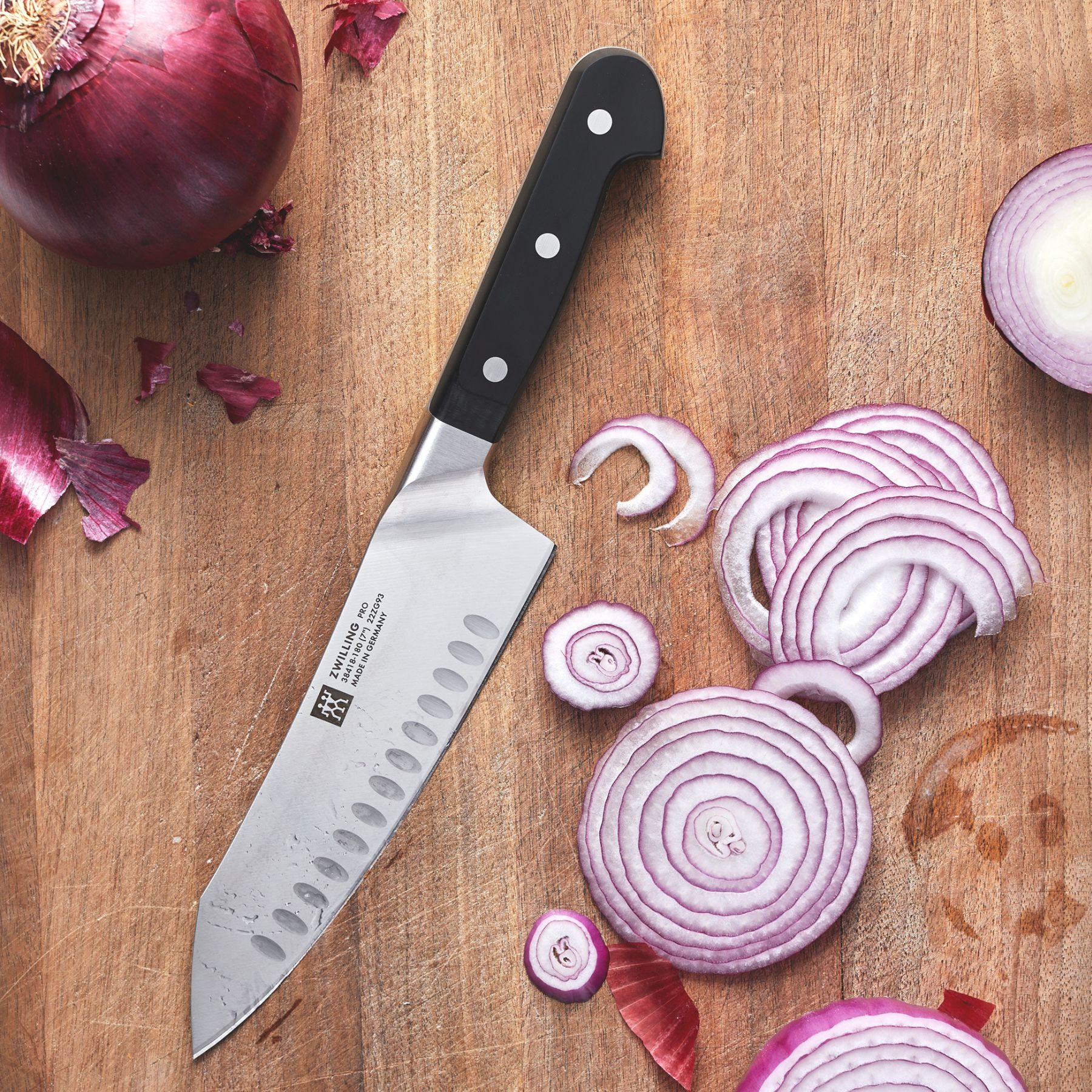 Rocking Santoku 18 cm, Tranchant alvéolé