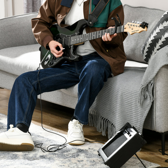 Kit Guitarra Eléctrica de Iniciación, Guitarra Eléctrica con Amplificador de 15W, Afinador Digital, Cuerdas, Correa, 3 Púas y Funda de Transporte, para Adultos, Adolescentes, Negro