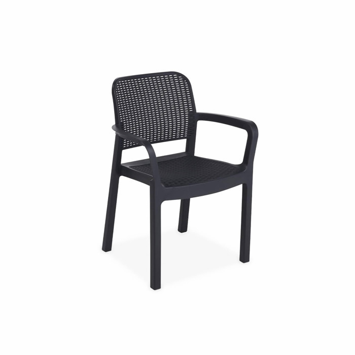 6 fauteuils de jardin en résine plastique imitation rotin - Graphite - Samanna