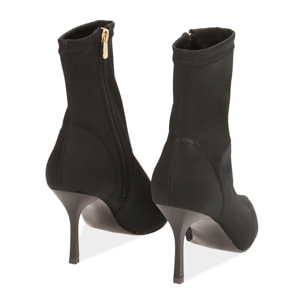 Ankle boots neri in lycra, tacco 8,5 cm