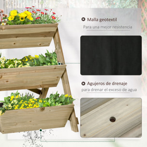 Jardinera de Escalera de 3 Pisos Maceteros de Madera con Tela no Tejida y Orificios de Drenaje Huerto Urbano para Plantas Macetas Flores Jardín 71x61x77 cm Natural