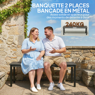 Banc de jardin 2 places lattes effet bois métal gris