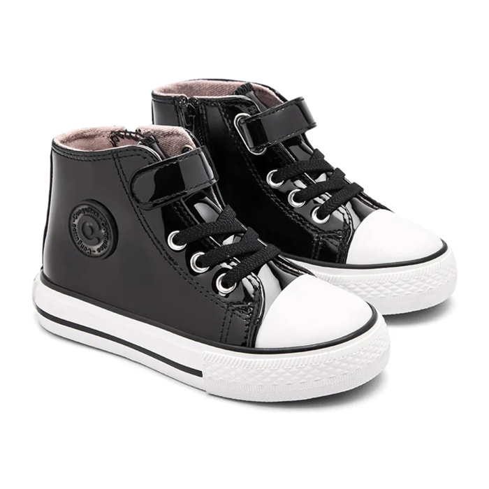 Sneakers alte in pelle verniciata con cerniera interna per bambine