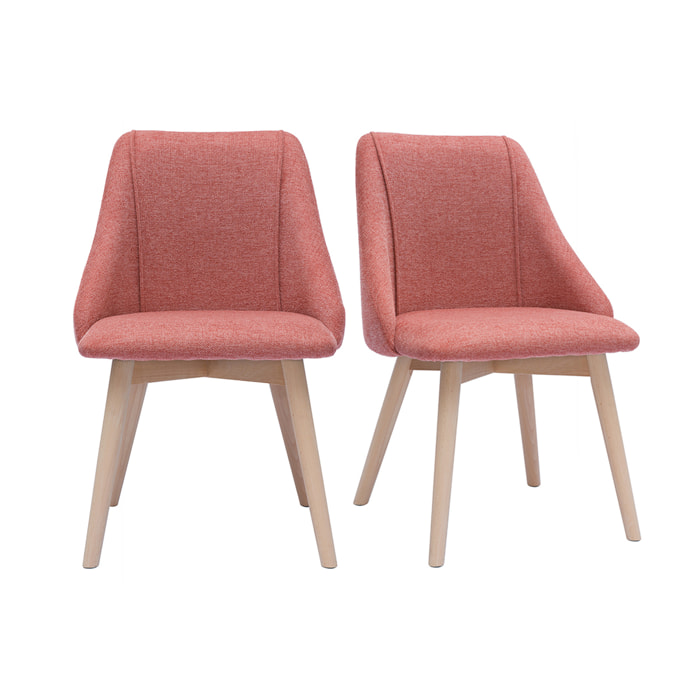 Chaises scandinaves en tissu effet velours texturé terracotta et bois clair (lot de 2) HIGGINS