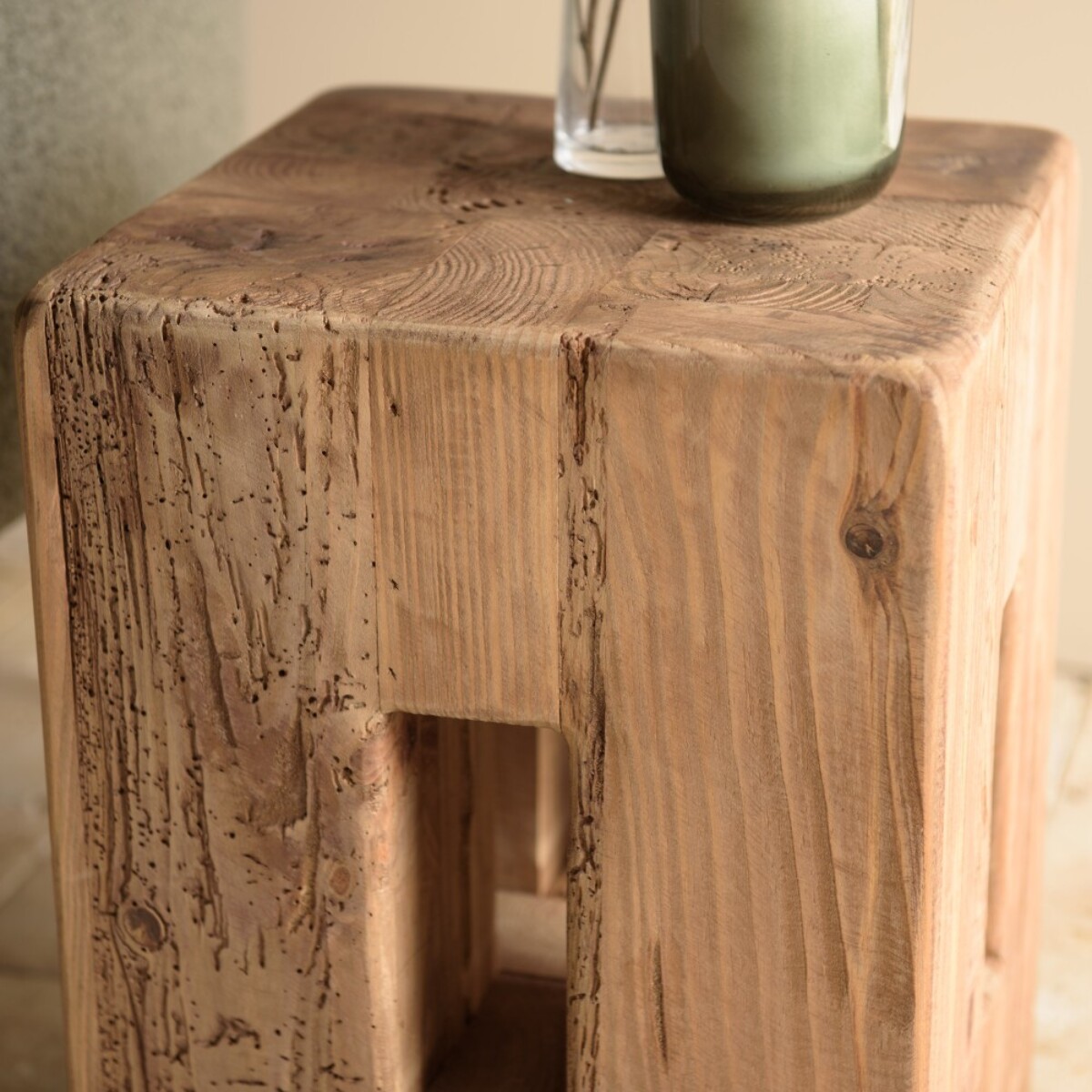SANDY - Tabouret carré 30x30cm bois Pin recyclé