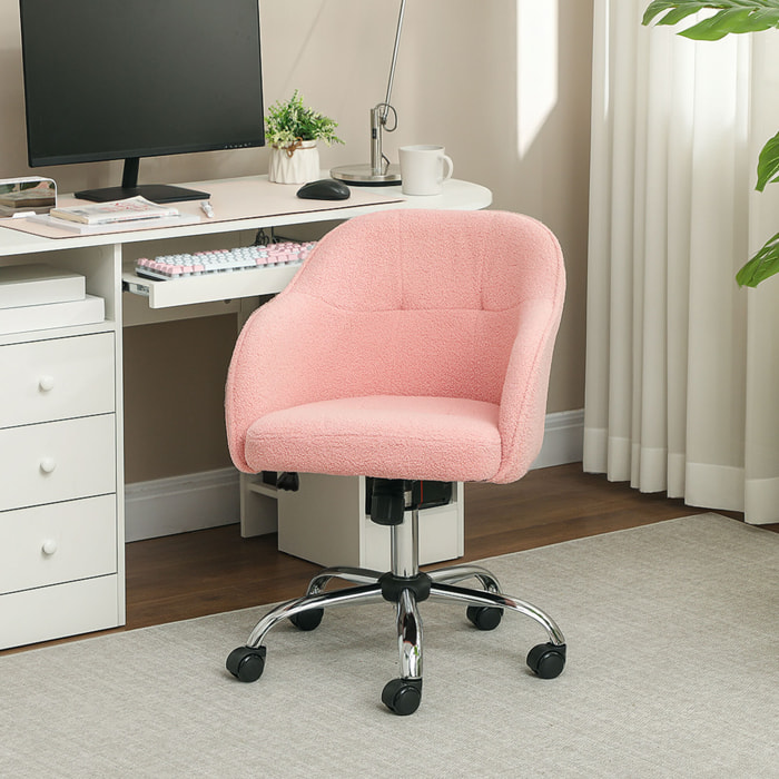 Chaise de bureau tissu bouclette design hauteur réglable pivotante piètement acier rose