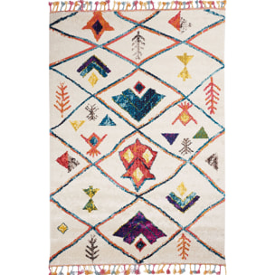 Tapis Mevo crème et multicolore motif traditionnel berbère