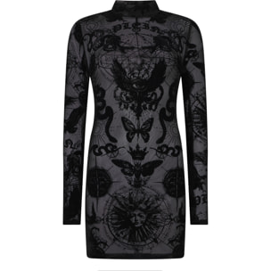 PHILIPP PLEIN Long Sleeve Mini Dress Flock Butterfly Tattoo