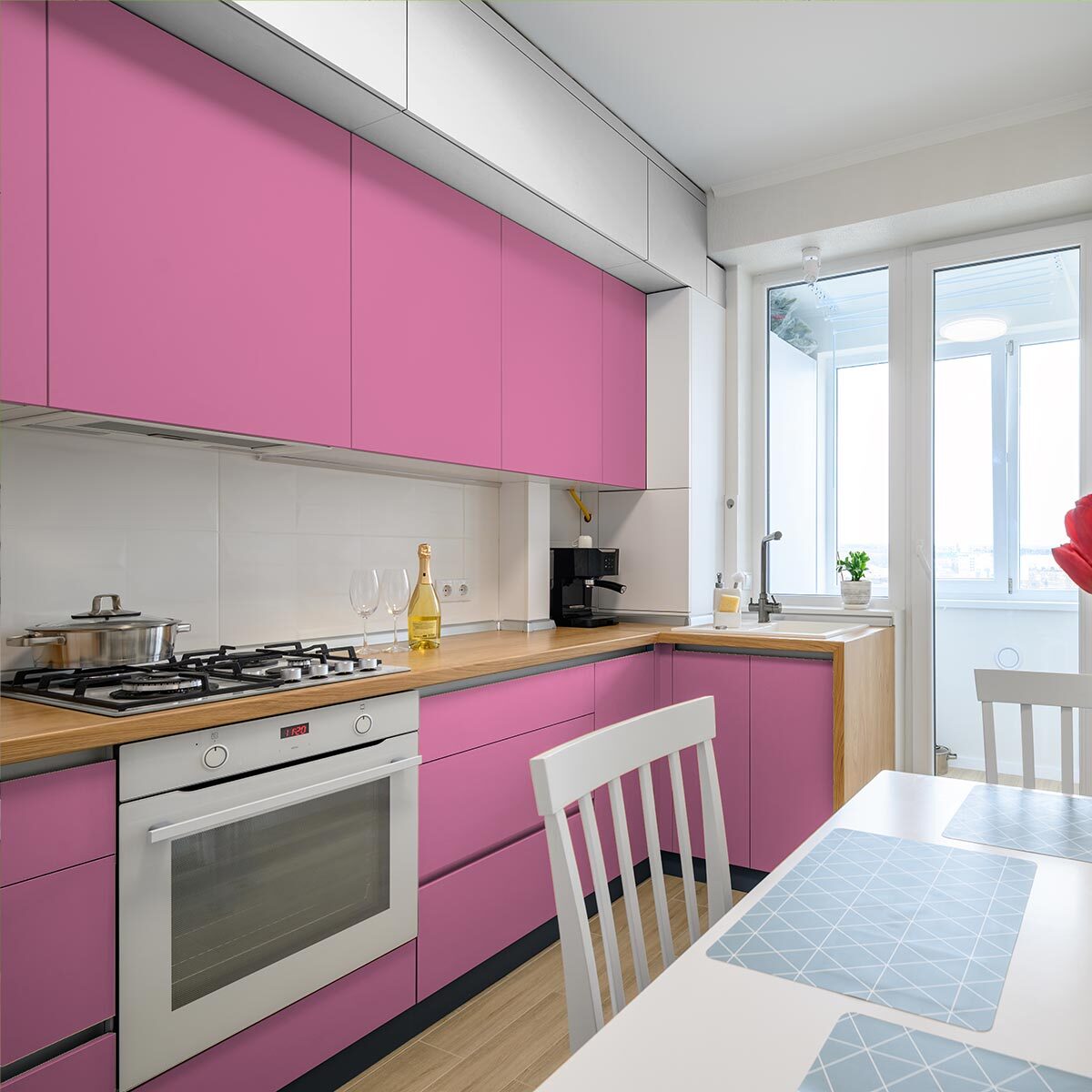 Rouleau adhésif décoratif Vinyle au Mètre - Rose - Sticker Lavable Imperméable Mur Cuisine Meubles