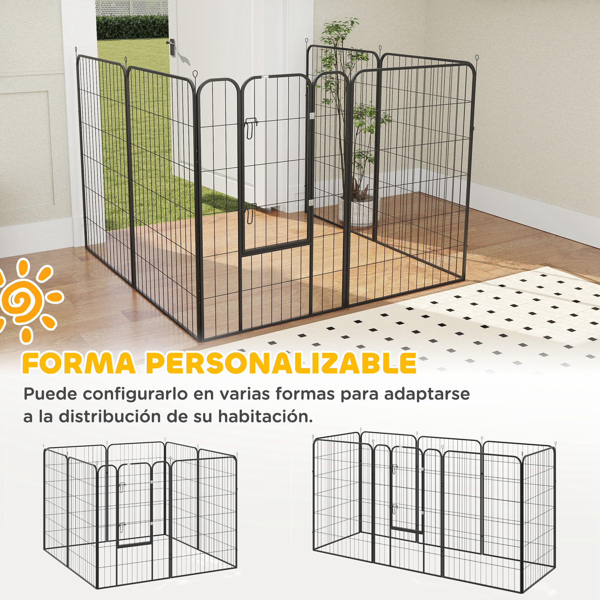 Parque para Mascotas Vallas para Perros de 8 Paneles 80x120 cm con Puerta y Doble Pestillo Corralito para Perros Grandes Medianos y Pequeños de Acero para Interior y Exterior Negro