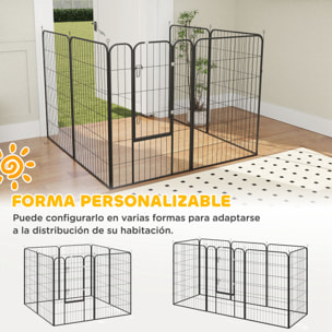 Parque para Mascotas Vallas para Perros de 8 Paneles 80x120 cm con Puerta y Doble Pestillo Corralito para Perros Grandes Medianos y Pequeños de Acero para Interior y Exterior Negro