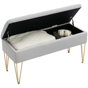 Banco Pie de Cama, Taburete Pie de Cama Tapizado en Lino Sintético con Patas de Acero y Asiento Acolchado, Estilo Moderno, Banco para Dormitorio, Entrada, Pasillo, Gris Claro