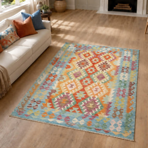 Tapis kilim ethnique, tissé plat en laine naturelle, RERUFE