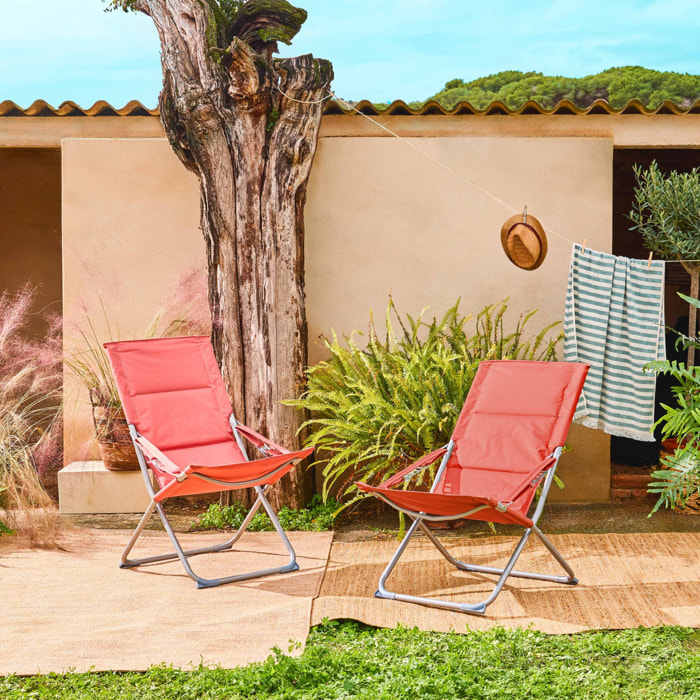 Lot de 2 chaises pliantes terracotta PARMA en acier / polyester 600D. 84 x 62 x 87 cm