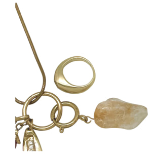 Collar largo Drift dorado chapado latón con anillo y otros charms