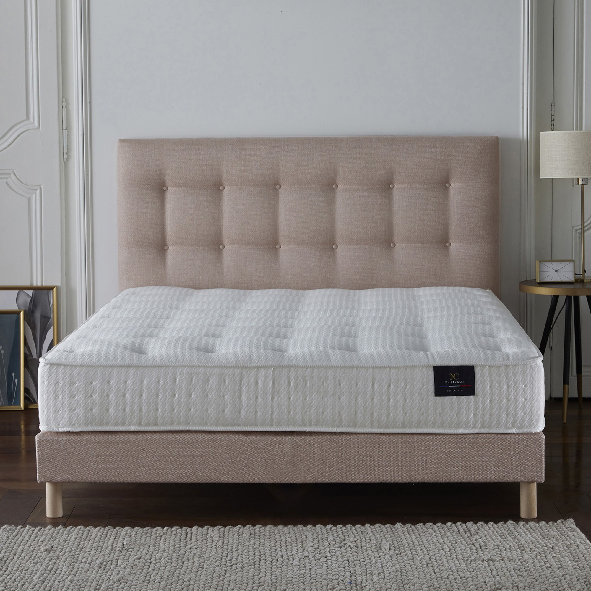 Ensemble Nova - Matelas ressorts ensachés Mémoire de forme - Sommier Rose Poudré