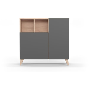 Zapatero Oslo melamina roble claro puertas grafito 87x90x27 cm