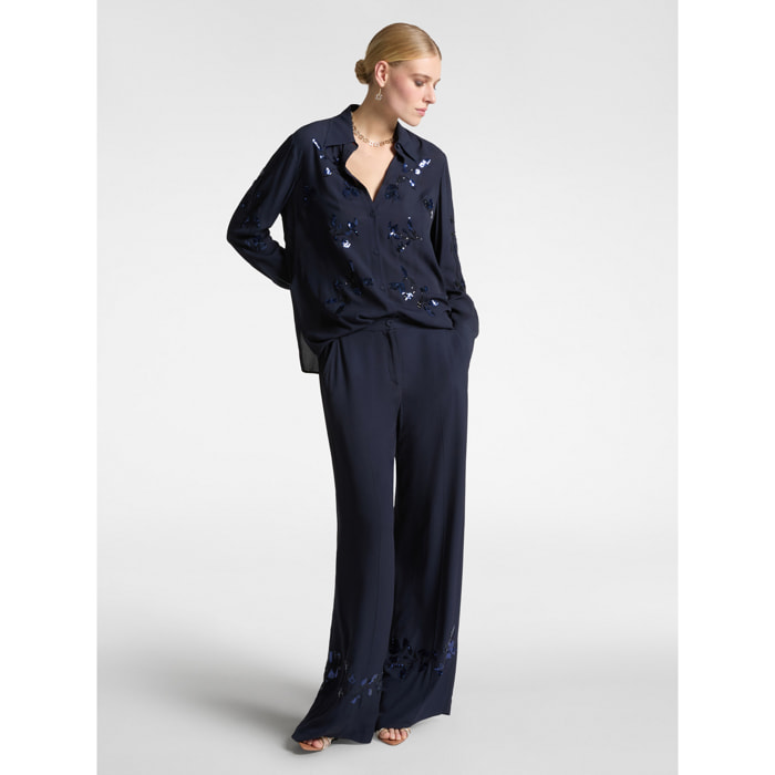 Elena Mirò - Pantaloni ricamati - Blu