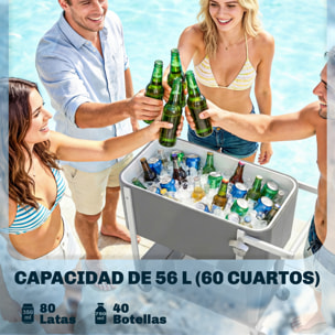 Carrito Nevera de 56L con Ruedas, Carro de Bebidas con Estante, Abrebotellas, Recogetapas, Drenaje y Asa, Mesa Nevera Jardín Exterior para Patio, Fiesta, BBQ, 84x38x83 cm, Gris