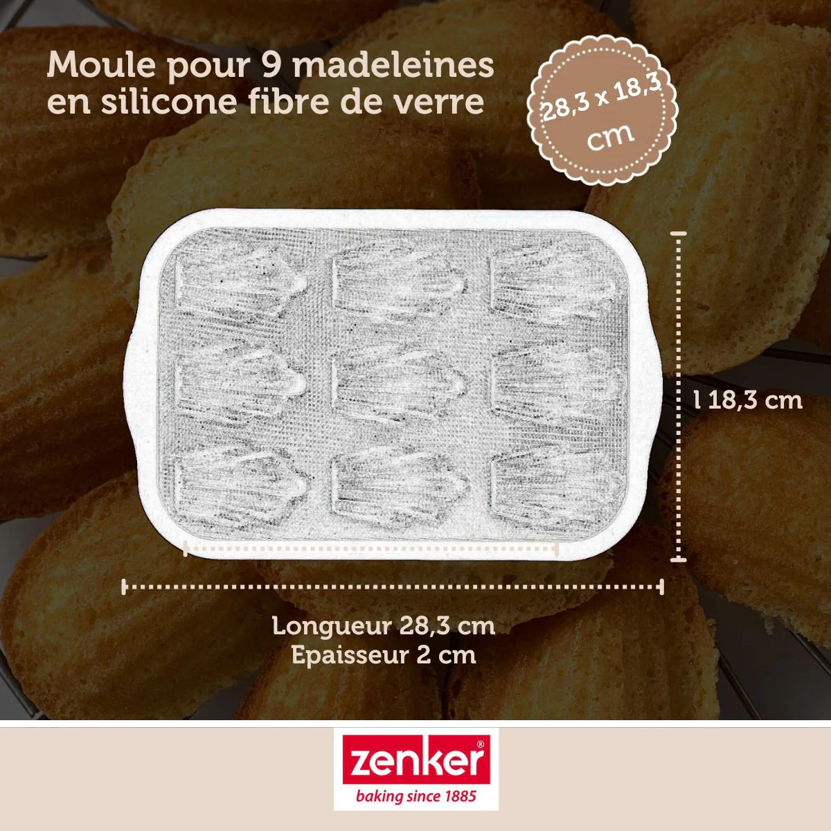 Set pâtisserie avec moule 9 madeleines 28 x 18 cm en silicone, 2 bols à mixer, verre mesureur et spatule Zenker