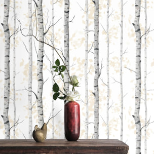 Carta da Parati Bosco di Betulle Bianca e Nera